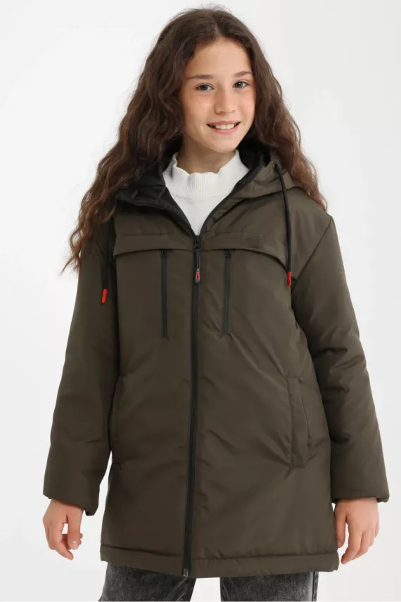 D1fference İçi Astarlı Cepli Kapüşonlu Jel Elyaflı Su ve Rügar Geçirmez Kız Çocuk Kışlık Mont - 8