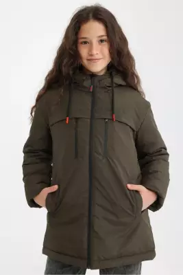 D1fference İçi Astarlı Cepli Kapüşonlu Jel Elyaflı Su ve Rügar Geçirmez Kız Çocuk Kışlık Mont - 7