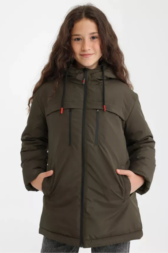 D1fference İçi Astarlı Cepli Kapüşonlu Jel Elyaflı Su ve Rügar Geçirmez Kız Çocuk Kışlık Mont - 7