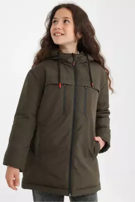 D1fference İçi Astarlı Cepli Kapüşonlu Jel Elyaflı Su ve Rügar Geçirmez Kız Çocuk Kışlık Mont - 9