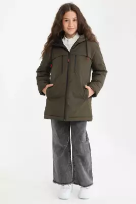 D1fference İçi Astarlı Cepli Kapüşonlu Jel Elyaflı Su ve Rügar Geçirmez Kız Çocuk Kışlık Mont - 10