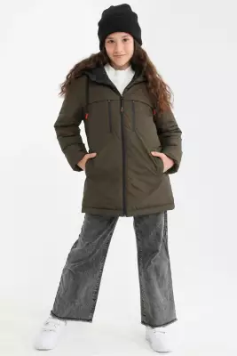 D1fference İçi Astarlı Cepli Kapüşonlu Jel Elyaflı Su ve Rügar Geçirmez Kız Çocuk Kışlık Mont - 11