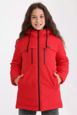 D1fference İçi Astarlı Cepli Kapüşonlu Jel Elyaflı Su ve Rügar Geçirmez Kız Çocuk Kışlık Mont