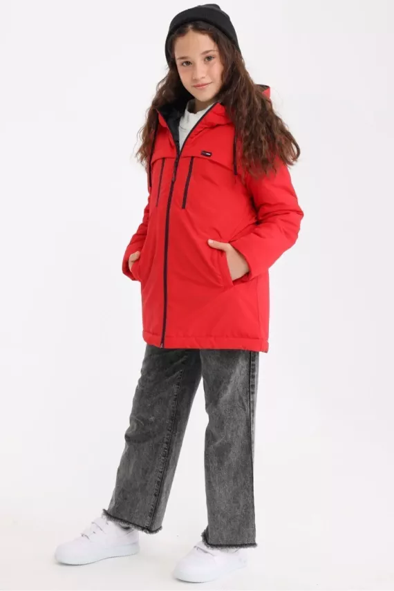 D1fference İçi Astarlı Cepli Kapüşonlu Jel Elyaflı Su ve Rügar Geçirmez Kız Çocuk Kışlık Mont - 4