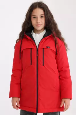 D1fference İçi Astarlı Cepli Kapüşonlu Jel Elyaflı Su ve Rügar Geçirmez Kız Çocuk Kışlık Mont - 2