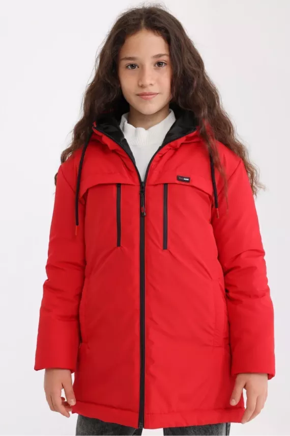 D1fference İçi Astarlı Cepli Kapüşonlu Jel Elyaflı Su ve Rügar Geçirmez Kız Çocuk Kışlık Mont - 2