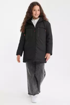 D1fference İçi Astarlı Cepli Kapüşonlu Jel Elyaflı Su ve Rügar Geçirmez Kız Çocuk Kışlık Mont - 24