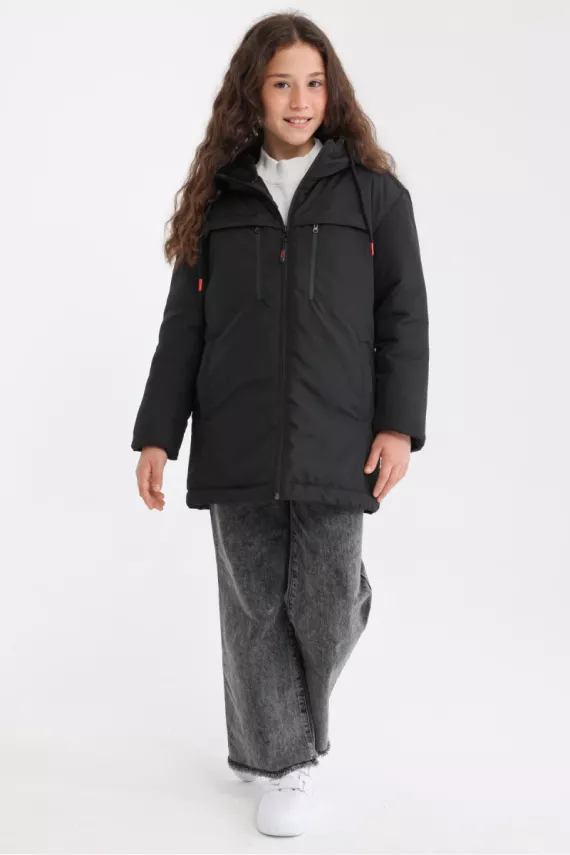 D1fference İçi Astarlı Cepli Kapüşonlu Jel Elyaflı Su ve Rügar Geçirmez Kız Çocuk Kışlık Mont - 24