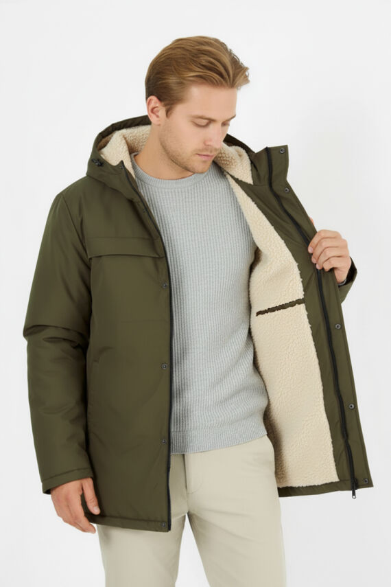 D1fference İçi Kürklü Cepli Kapüşonlu Jel Elyaflı Su ve Rügar Geçirmez Erkek Kışlık Mont - 1