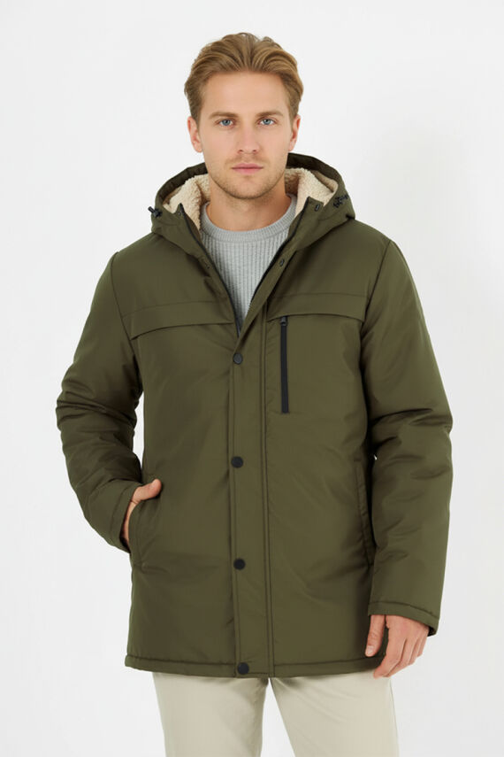 D1fference İçi Kürklü Cepli Kapüşonlu Jel Elyaflı Su ve Rügar Geçirmez Erkek Kışlık Mont - 2