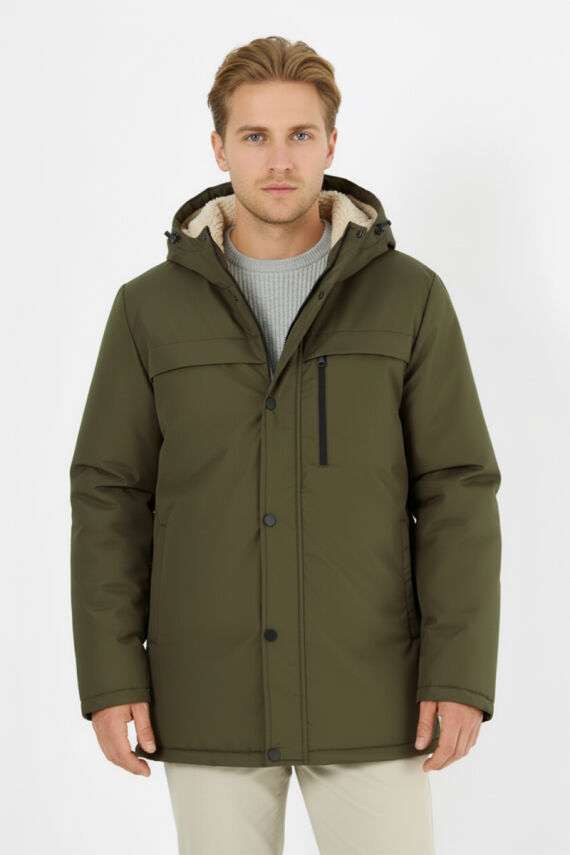 D1fference İçi Kürklü Cepli Kapüşonlu Jel Elyaflı Su ve Rügar Geçirmez Erkek Kışlık Mont - 3