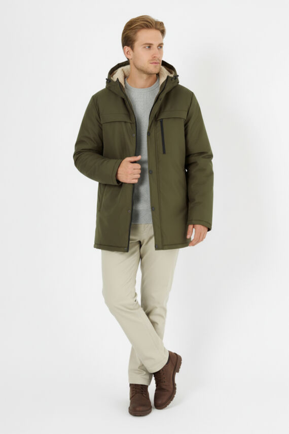 D1fference İçi Kürklü Cepli Kapüşonlu Jel Elyaflı Su ve Rügar Geçirmez Erkek Kışlık Mont - 5