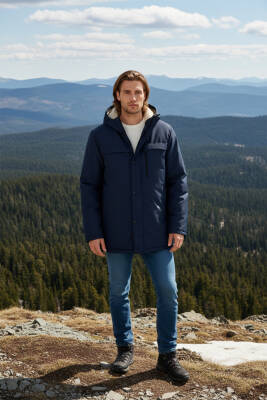 D1fference İçi Kürklü Cepli Kapüşonlu Jel Elyaflı Su ve Rügar Geçirmez Erkek Kışlık Mont - 11