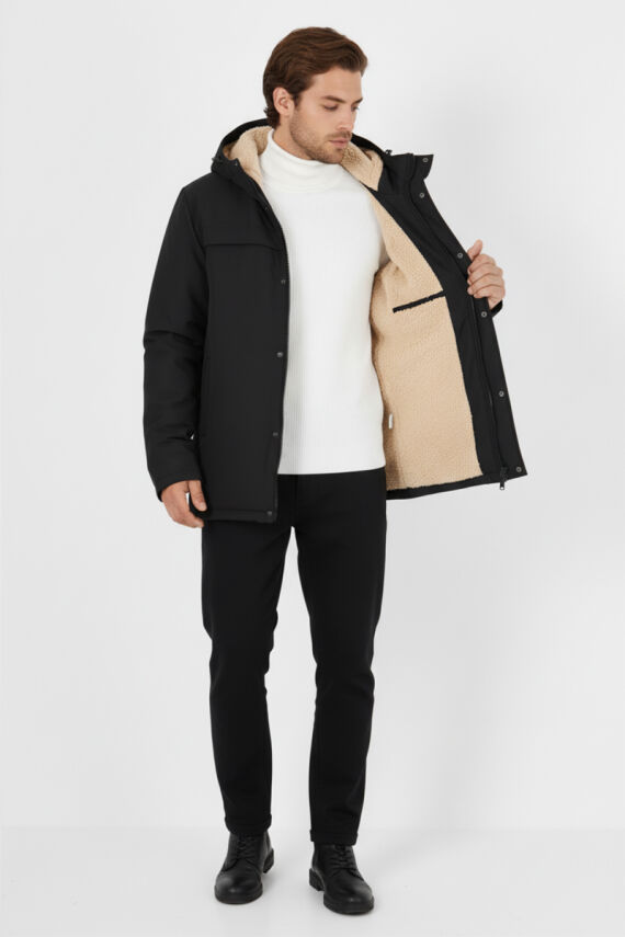 D1fference İçi Kürklü Cepli Kapüşonlu Jel Elyaflı Su ve Rügar Geçirmez Erkek Kışlık Mont - 13