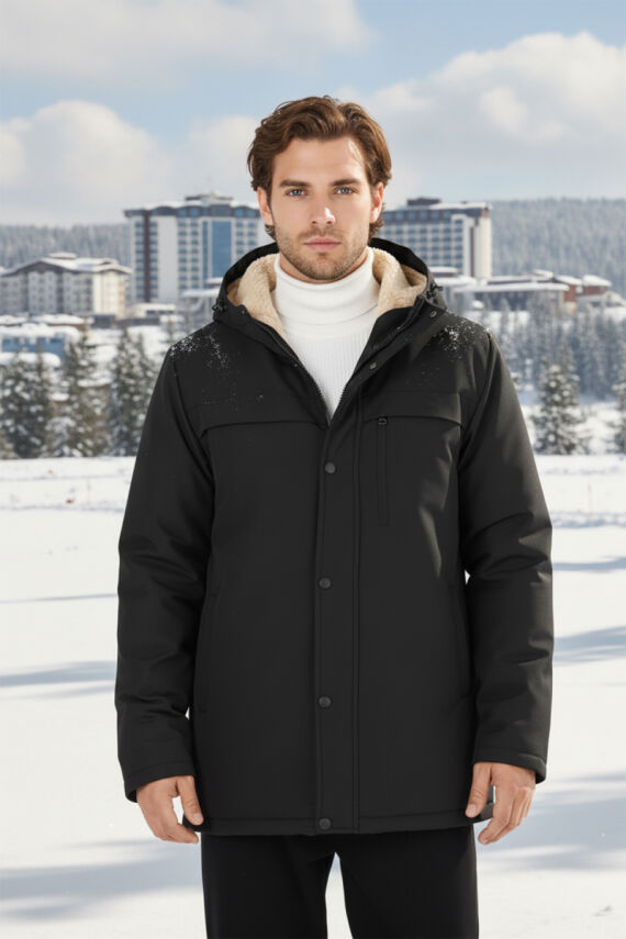 D1fference İçi Kürklü Cepli Kapüşonlu Jel Elyaflı Su ve Rügar Geçirmez Erkek Kışlık Mont - 16