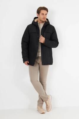 İçi Kürklü Su ve Rüzgar Geçirmez Cepli Kapüşonlu Erkek Mont - 3