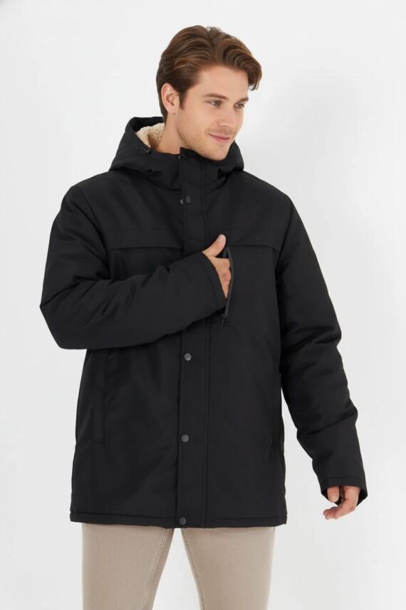 İçi Kürklü Su ve Rüzgar Geçirmez Cepli Kapüşonlu Erkek Mont - 5