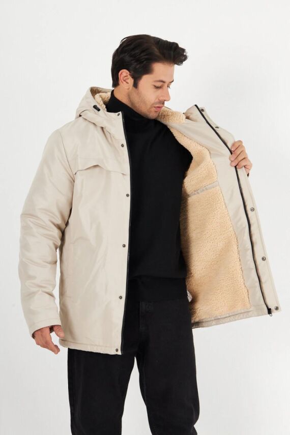 İçi Kürklü Su ve Rüzgar Geçirmez Cepli Kapüşonlu Erkek Mont - 7