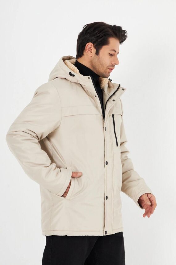 İçi Kürklü Su ve Rüzgar Geçirmez Cepli Kapüşonlu Erkek Mont - 8