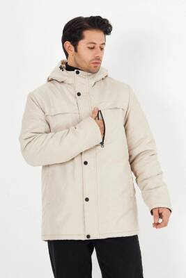 İçi Kürklü Su ve Rüzgar Geçirmez Cepli Kapüşonlu Erkek Mont - 10