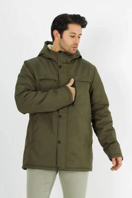 İçi Kürklü Su ve Rüzgar Geçirmez Cepli Kapüşonlu Erkek Mont - 14