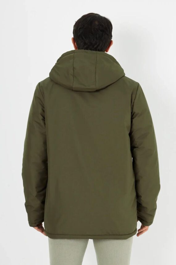 İçi Kürklü Su ve Rüzgar Geçirmez Cepli Kapüşonlu Erkek Mont - 17