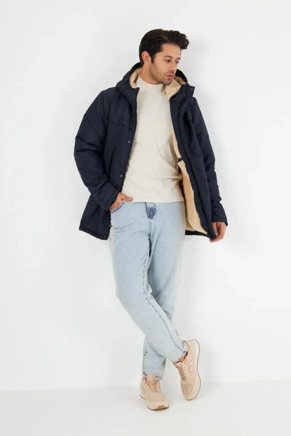 İçi Kürklü Su ve Rüzgar Geçirmez Cepli Kapüşonlu Erkek Mont - 20