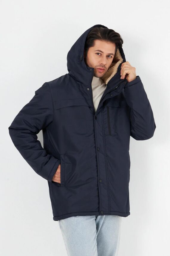 İçi Kürklü Su ve Rüzgar Geçirmez Cepli Kapüşonlu Erkek Mont - 21