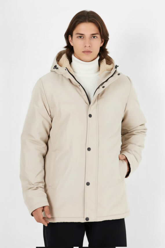 İçi Kürklü Su ve Rüzgar Geçirmez Cepli Kapüşonlu Erkek Mont - 10