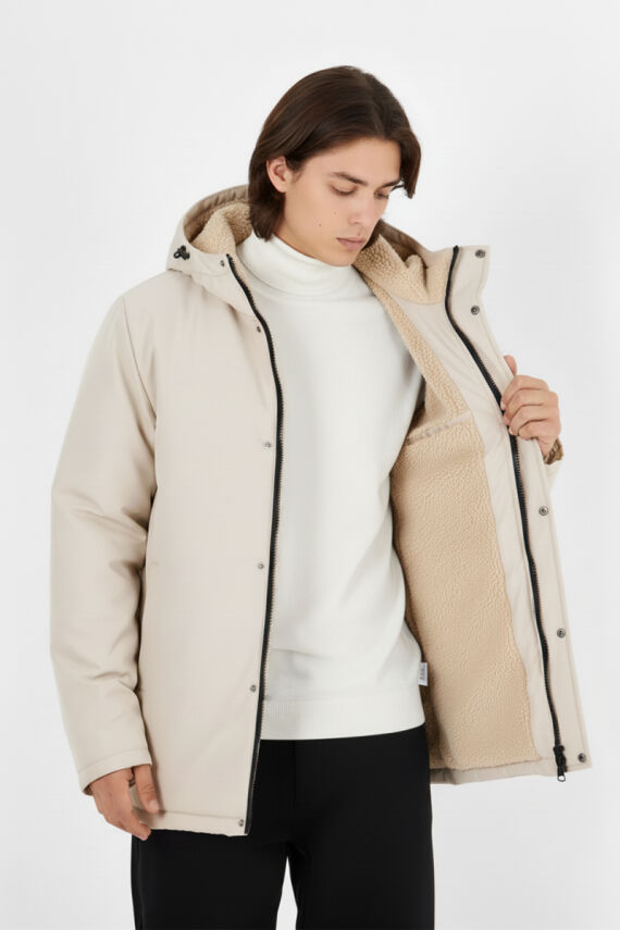 İçi Kürklü Su ve Rüzgar Geçirmez Cepli Kapüşonlu Erkek Mont - 9