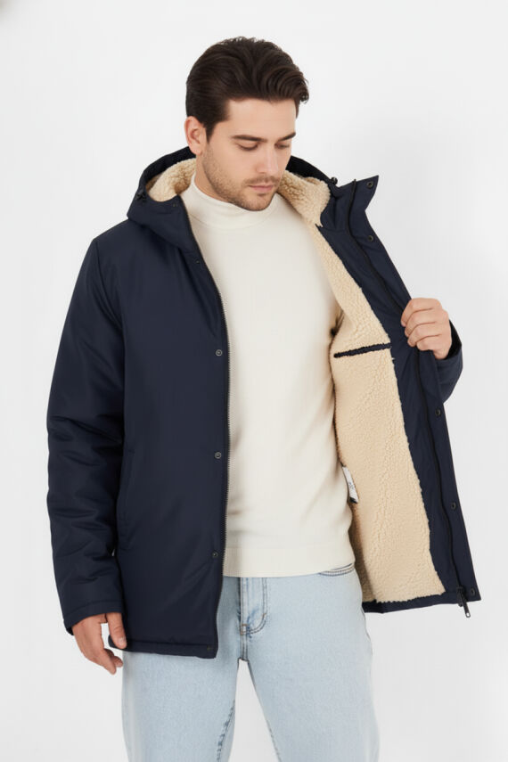 İçi Kürklü Su ve Rüzgar Geçirmez Cepli Kapüşonlu Erkek Mont - 2