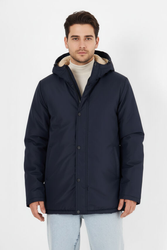 İçi Kürklü Su ve Rüzgar Geçirmez Cepli Kapüşonlu Erkek Mont - 1