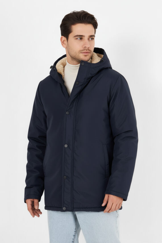 İçi Kürklü Su ve Rüzgar Geçirmez Cepli Kapüşonlu Erkek Mont - 3