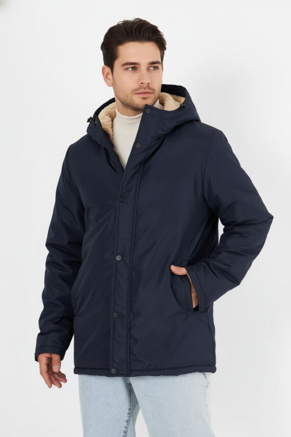 İçi Kürklü Su ve Rüzgar Geçirmez Cepli Kapüşonlu Erkek Mont - 4