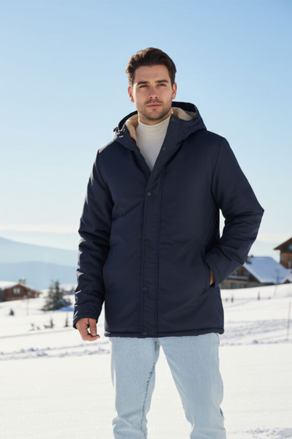 İçi Kürklü Su ve Rüzgar Geçirmez Cepli Kapüşonlu Erkek Mont - 5