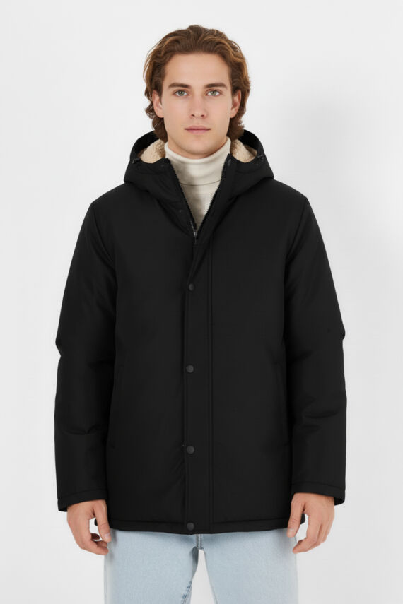 İçi Kürklü Su ve Rüzgar Geçirmez Cepli Kapüşonlu Erkek Mont - 21