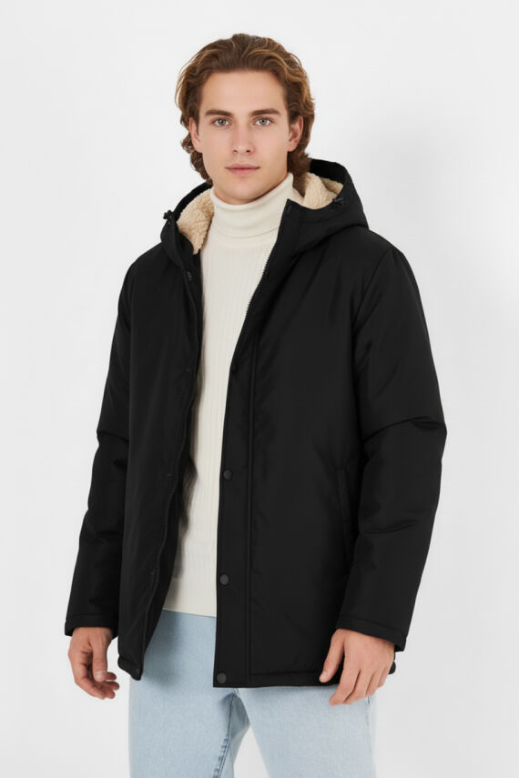 İçi Kürklü Su ve Rüzgar Geçirmez Cepli Kapüşonlu Erkek Mont - 23
