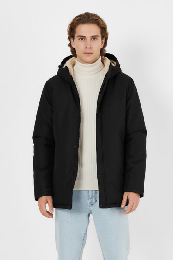 İçi Kürklü Su ve Rüzgar Geçirmez Cepli Kapüşonlu Erkek Mont - 24