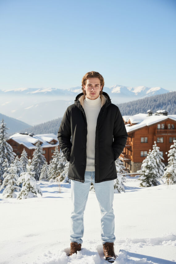 İçi Kürklü Su ve Rüzgar Geçirmez Cepli Kapüşonlu Erkek Mont - 25