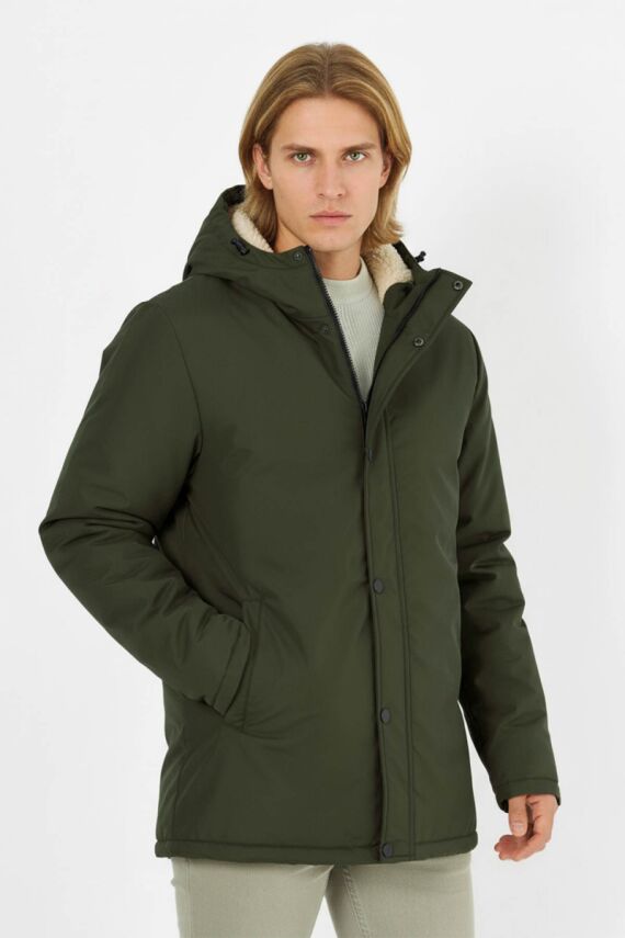 D1fference İçi Kürklü Cepli Kapüşonlu Jel Elyaflı Su ve Rügar Geçirmez Erkek Kışlık Mont - 3