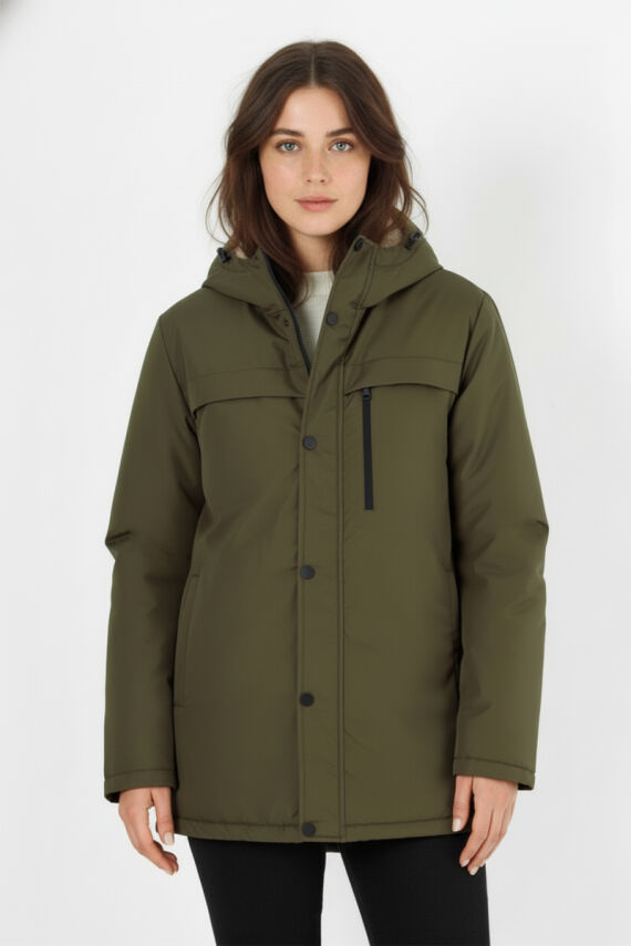 İçi Kürklü Su ve Rüzgar Geçirmez Cepli Kapüşonlu Kadın Mont - 9