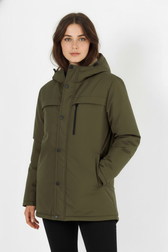 İçi Kürklü Su ve Rüzgar Geçirmez Cepli Kapüşonlu Kadın Mont - 10