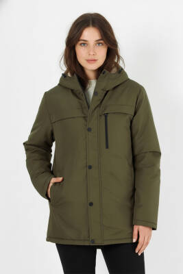 İçi Kürklü Su ve Rüzgar Geçirmez Cepli Kapüşonlu Kadın Mont - 7