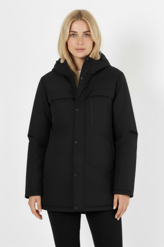 İçi Kürklü Su ve Rüzgar Geçirmez Cepli Kapüşonlu Kadın Mont - 2