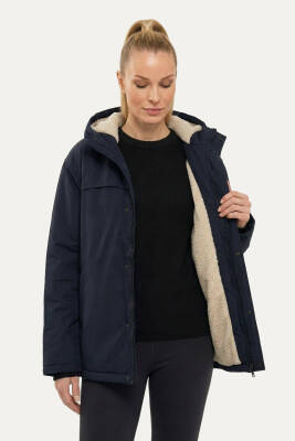 D1fference İçi Kürklü Cepli Kapüşonlu Jel Elyaflı Su ve Rügar Geçirmez Kadın Kışlık Mont - 3