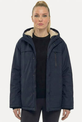 D1fference İçi Kürklü Cepli Kapüşonlu Jel Elyaflı Su ve Rügar Geçirmez Kadın Kışlık Mont