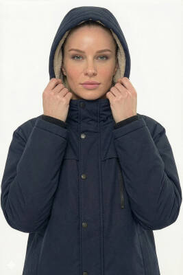 D1fference İçi Kürklü Cepli Kapüşonlu Jel Elyaflı Su ve Rügar Geçirmez Kadın Kışlık Mont - 4