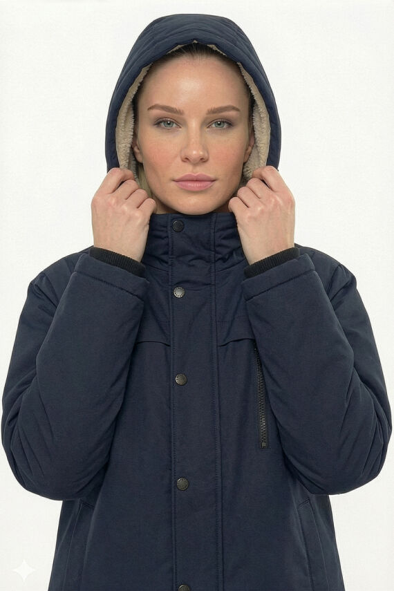 D1fference İçi Kürklü Cepli Kapüşonlu Jel Elyaflı Su ve Rügar Geçirmez Kadın Kışlık Mont - 4