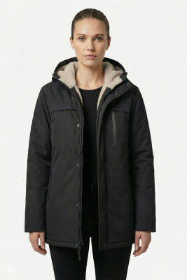 D1fference İçi Kürklü Cepli Kapüşonlu Jel Elyaflı Su ve Rügar Geçirmez Kadın Kışlık Mont - 8