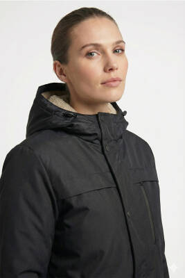 D1fference İçi Kürklü Cepli Kapüşonlu Jel Elyaflı Su ve Rügar Geçirmez Kadın Kışlık Mont - 12